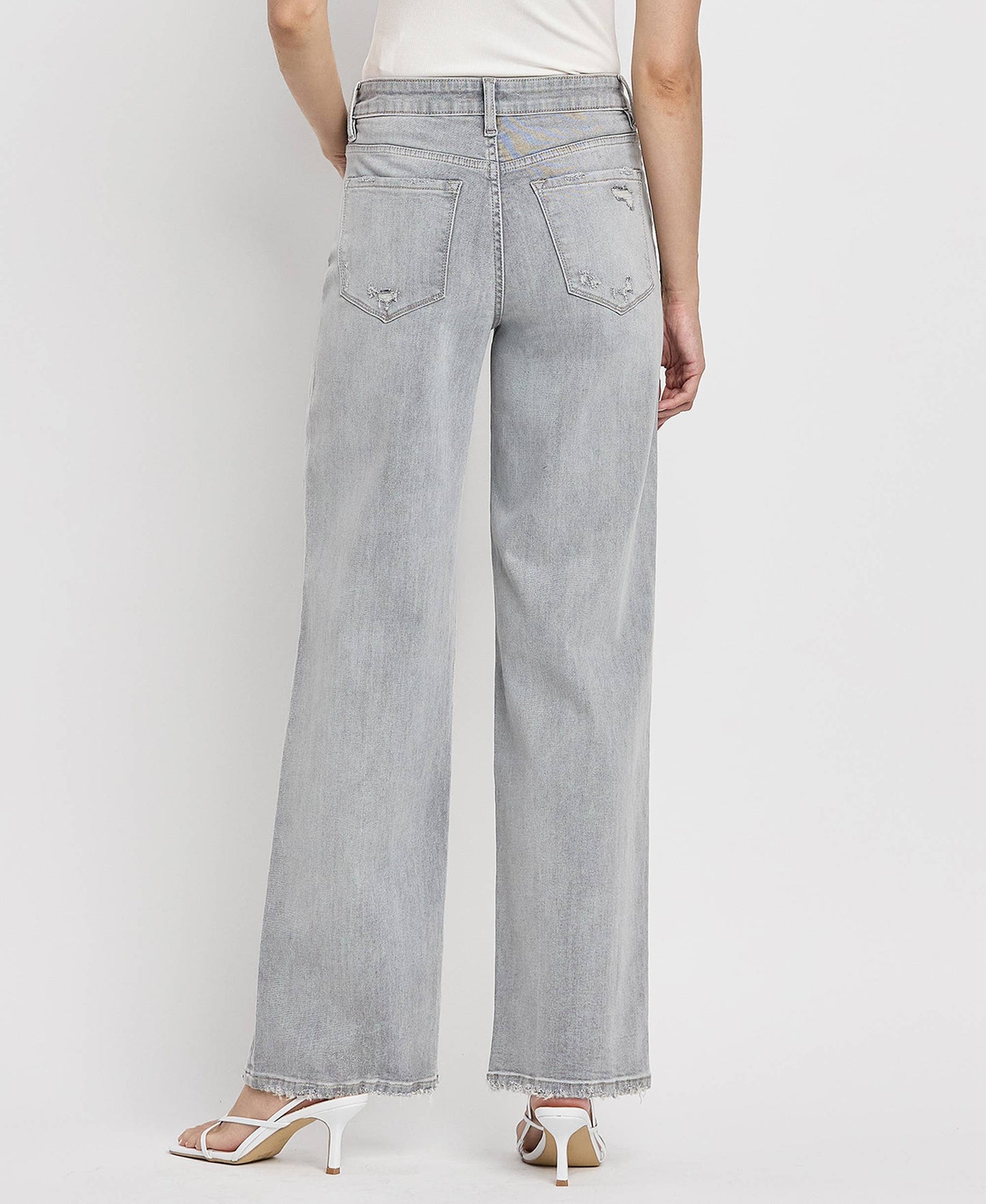 High Rise Wide Leg Light Gray Jeans