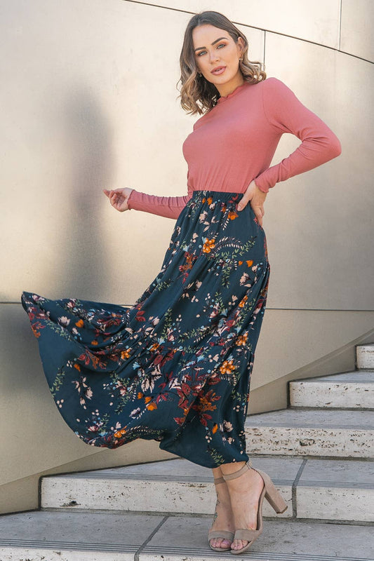 Atlantic Floral Print Midi Skirt