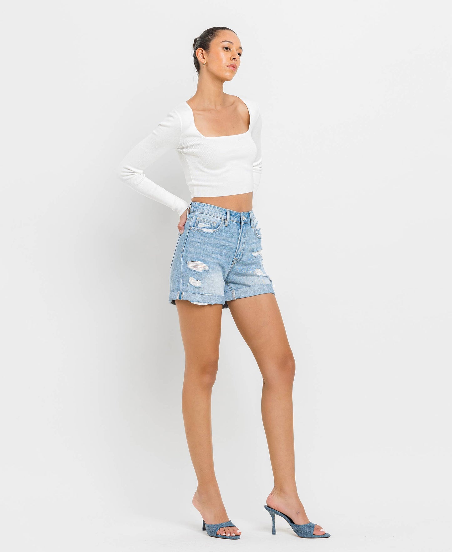 Mid Rise Boyfriend Denim Shorts