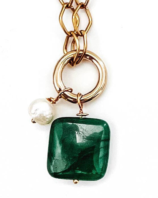 Jaylene Long Charm Necklace in Green