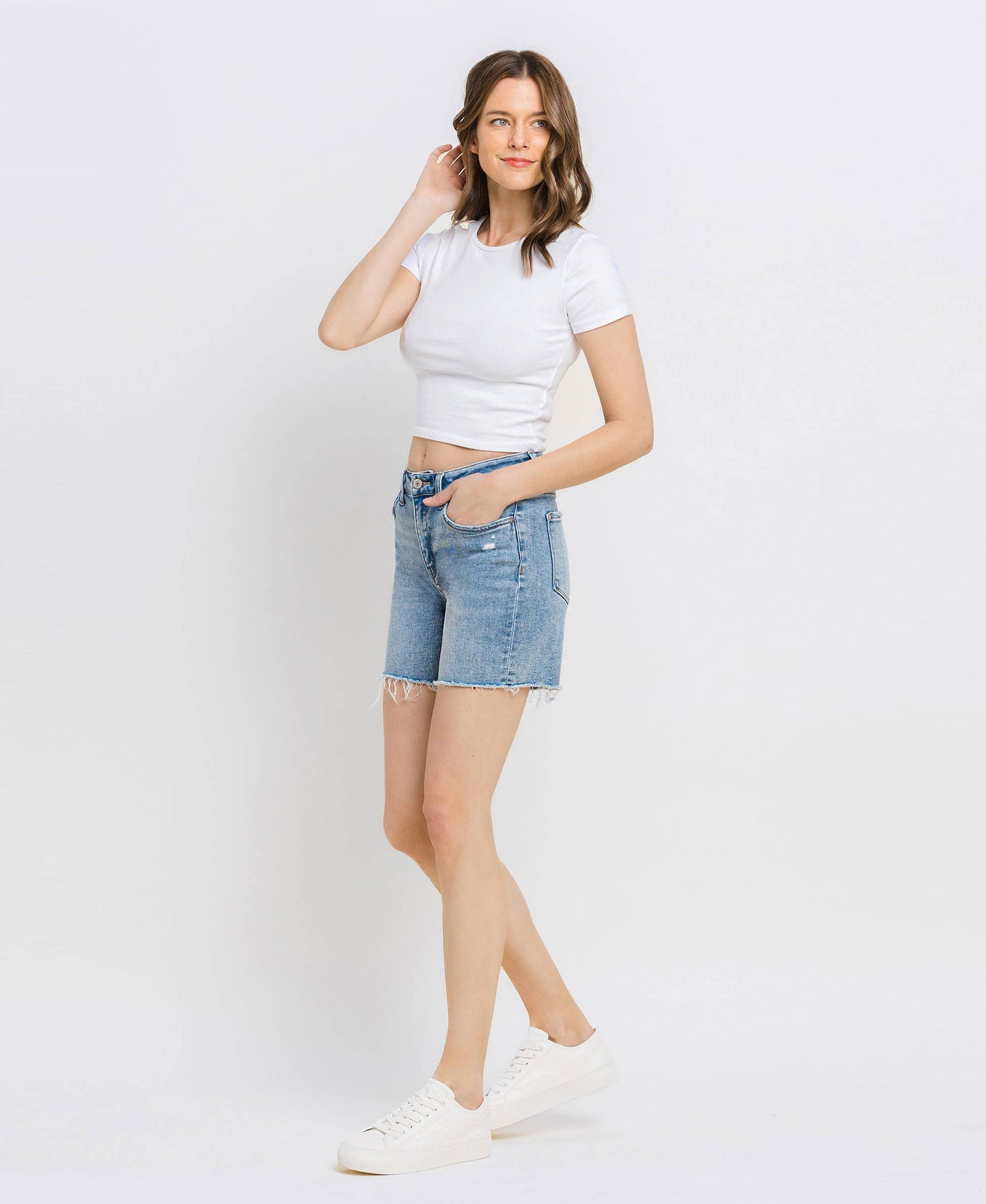 Loretta High Rise Midi Denim Shorts