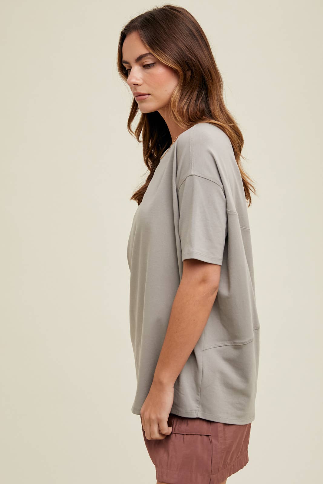 Grey Boatneck Casual Tee