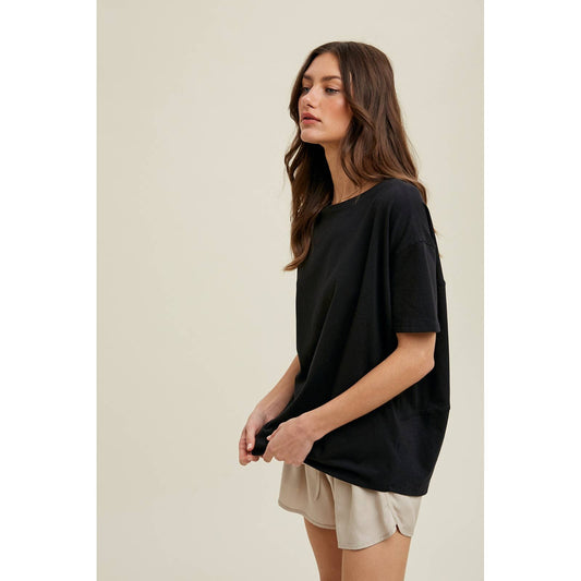 Black Boatneck Casual Tee