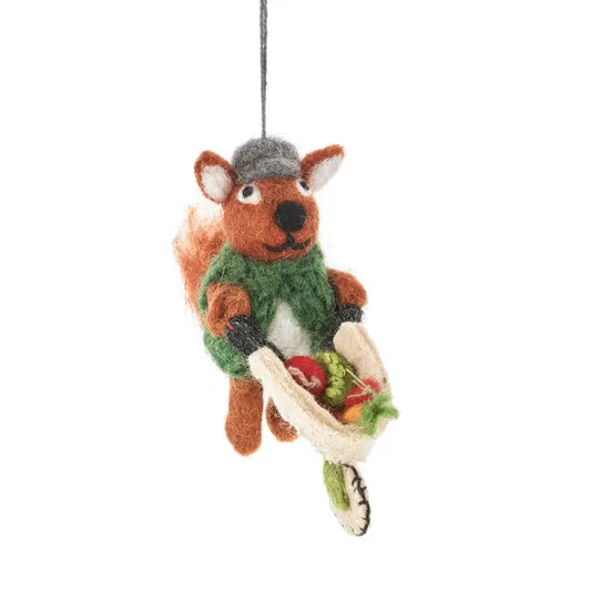 Handmade Felt Foster the Gardening Squirrel Hanging Decor