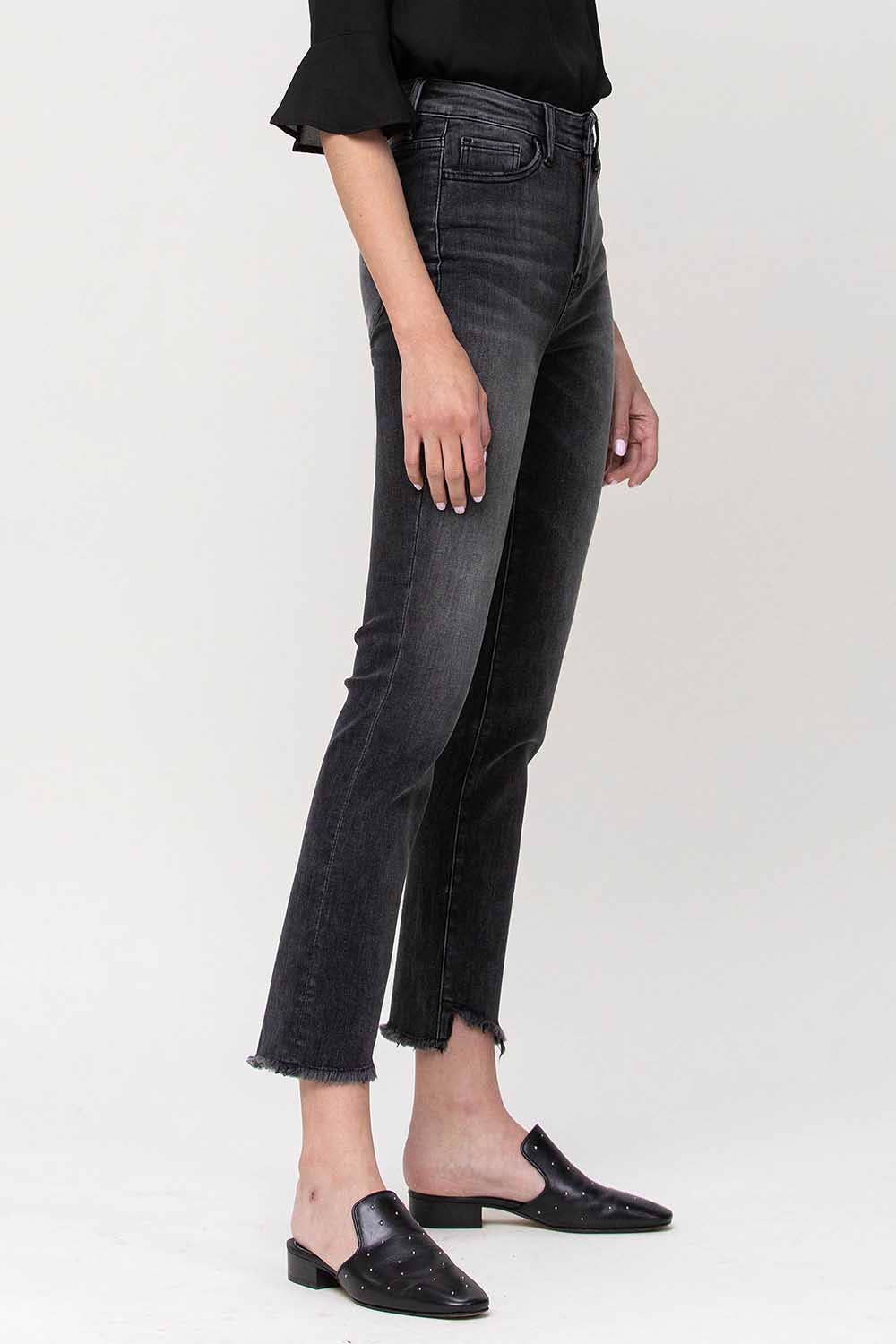 High Rise Cropped Straight Jeans in Black