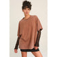 Oversized Distressed Tee in Taupe