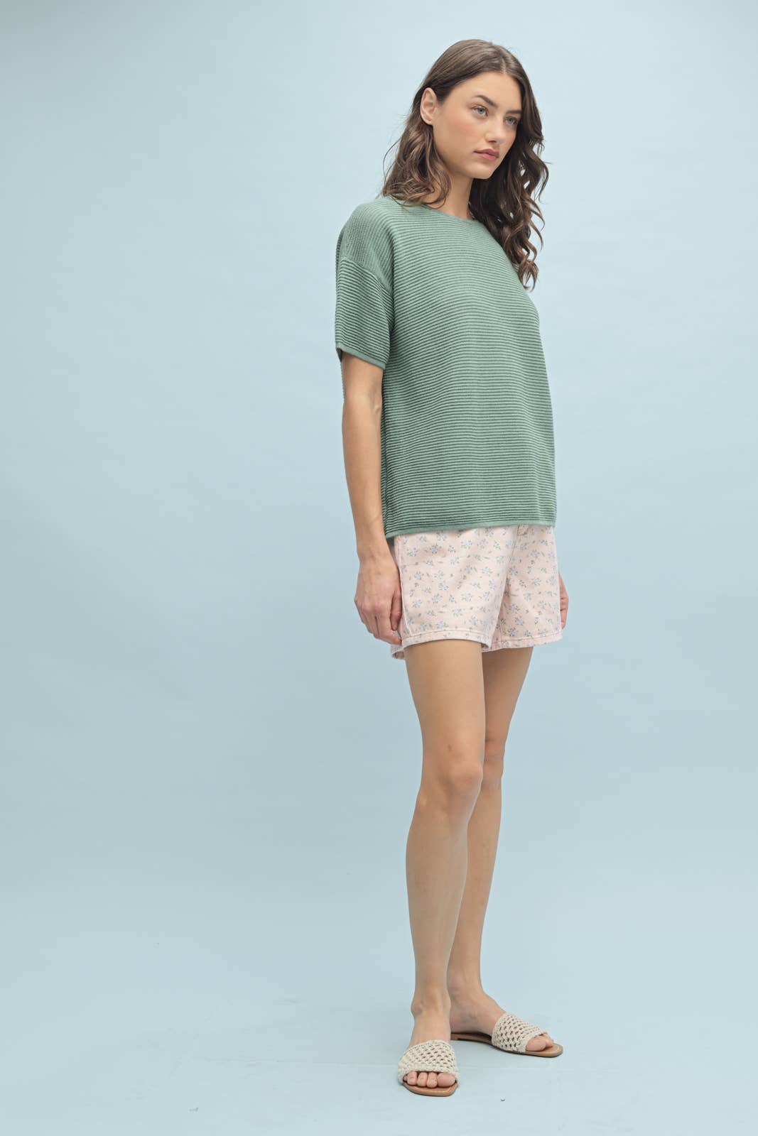 Sweet Caroline Sweater Top in Sage