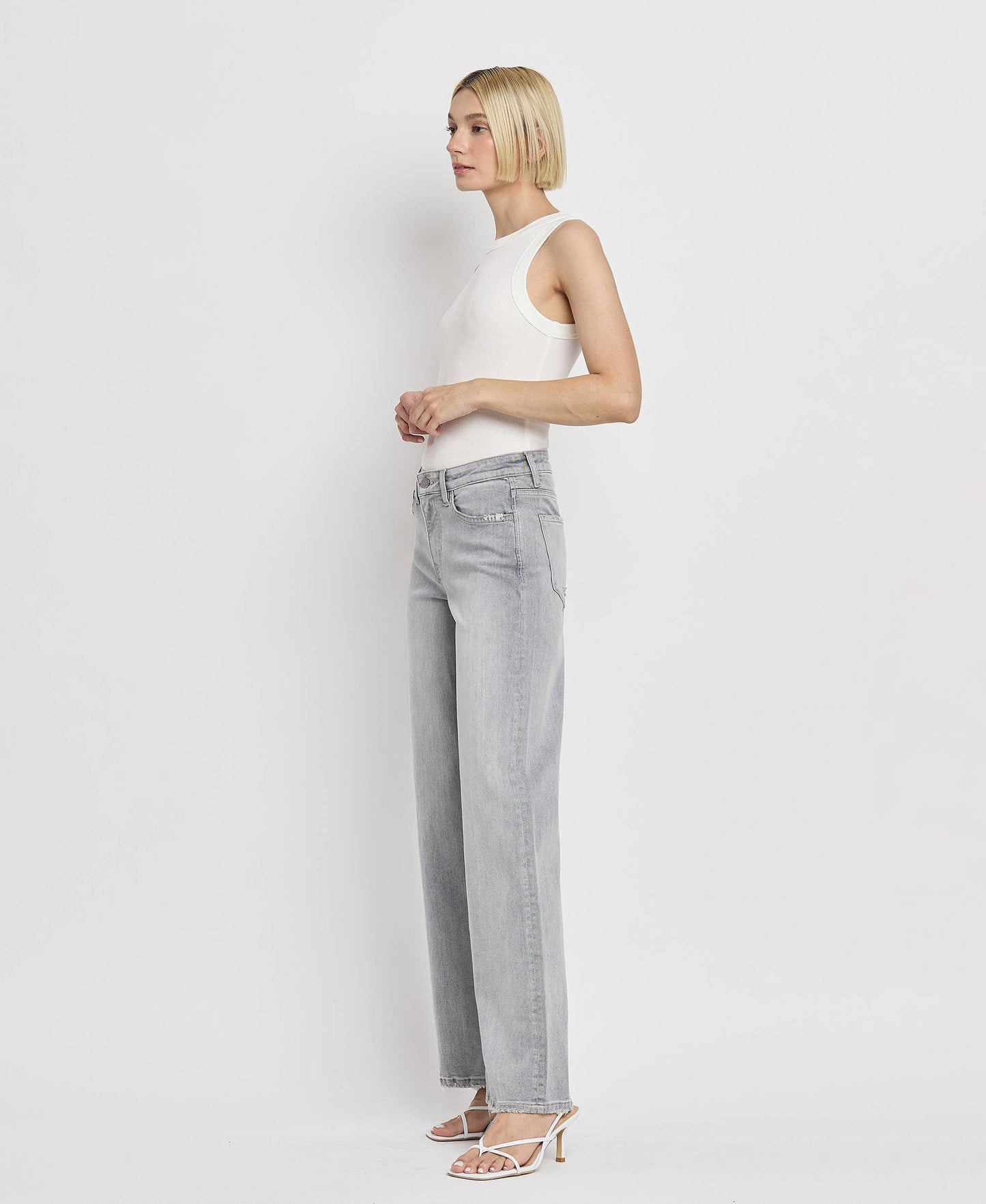 High Rise Wide Leg Light Gray Jeans