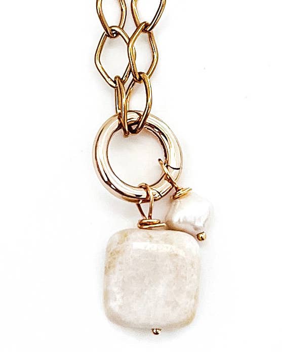 Jaylene Long Charm Necklace in Cream