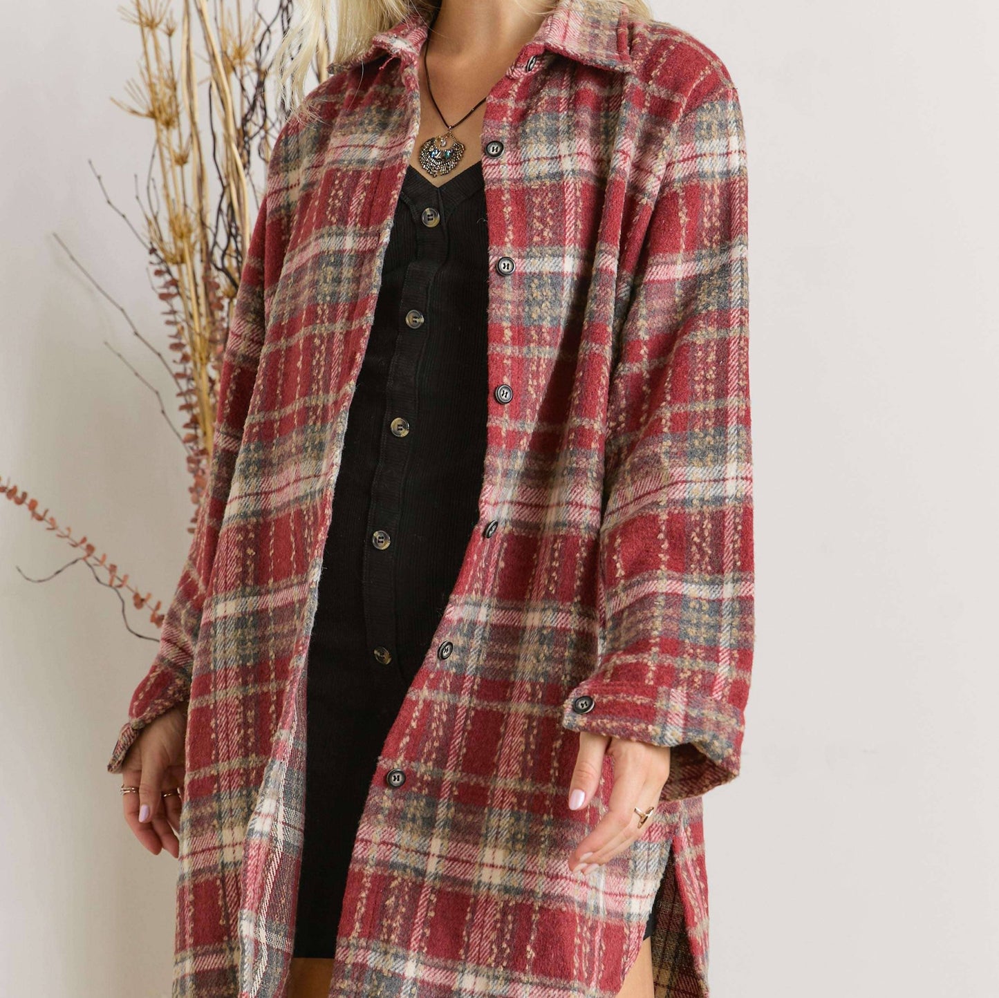 Cranberry Long Plaid Shacket