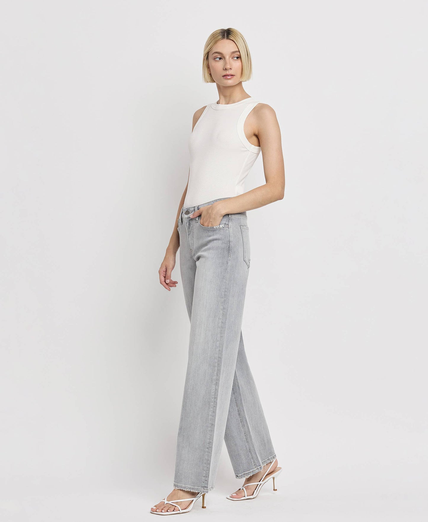 High Rise Wide Leg Light Gray Jeans