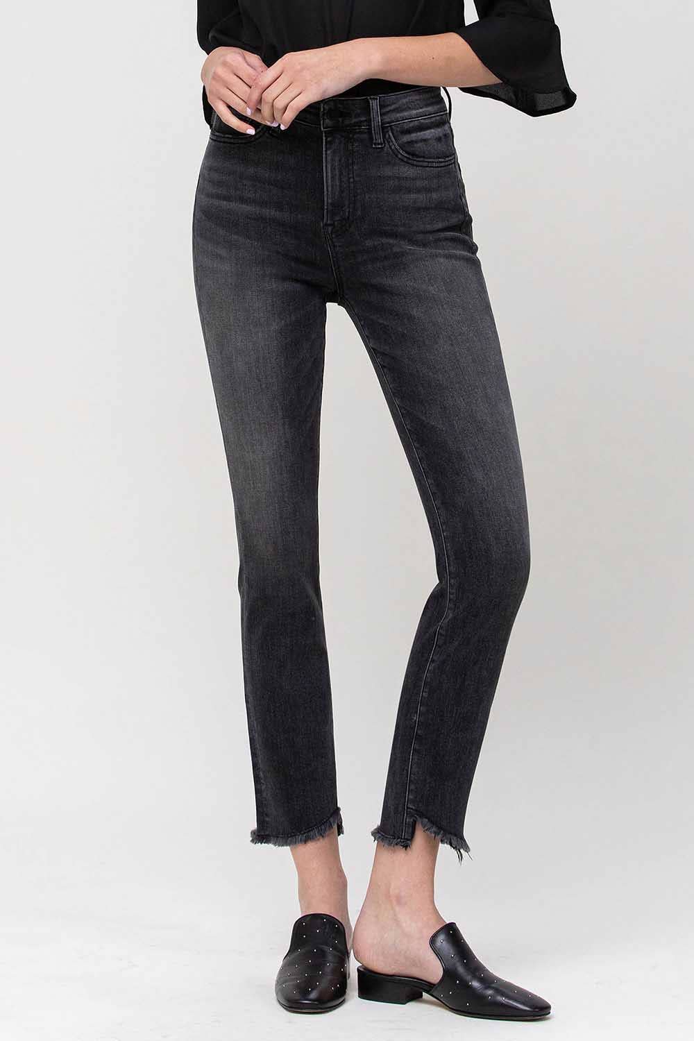 High Rise Cropped Straight Jeans in Black