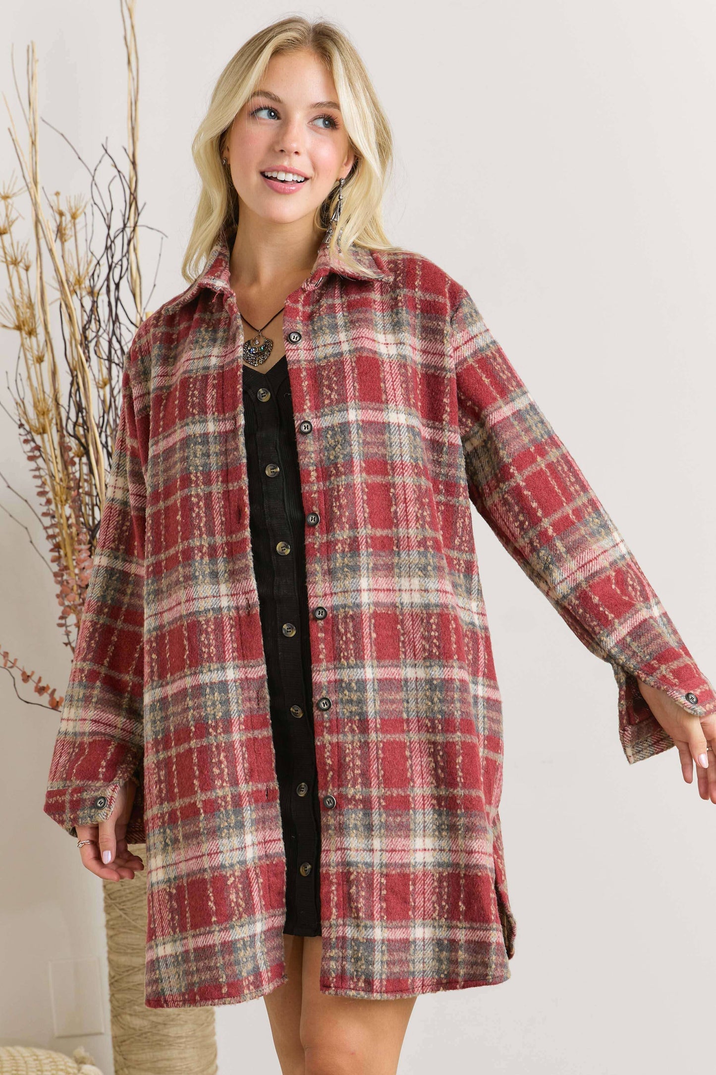 Cranberry Long Plaid Shacket