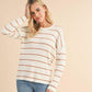 Wishlist Ivory and Camel Knit Sweater Ribbed Fabric with Small Stripes