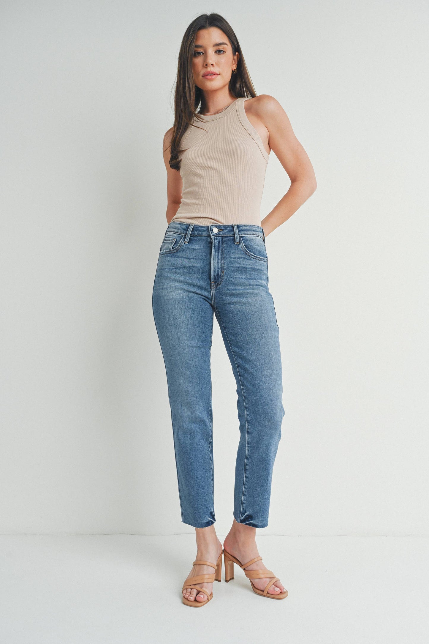 Mid Rise Classic Straight Medium Wash Jeans