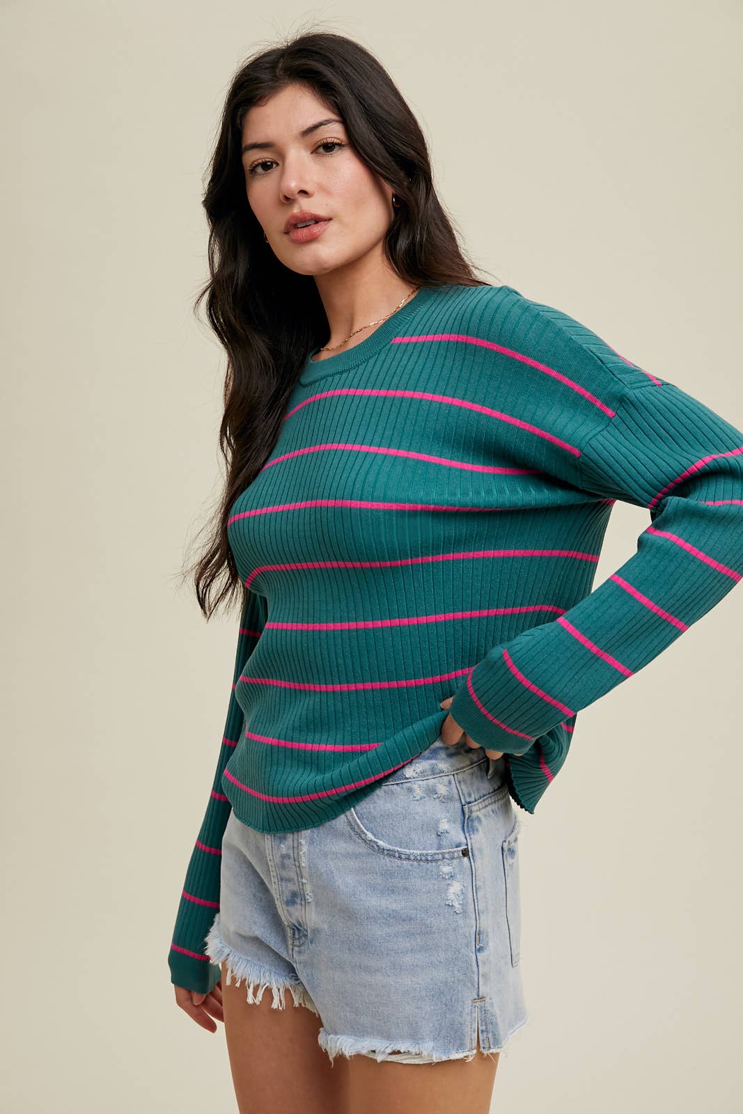 Willa Knit Ribbed Sweater in Teal