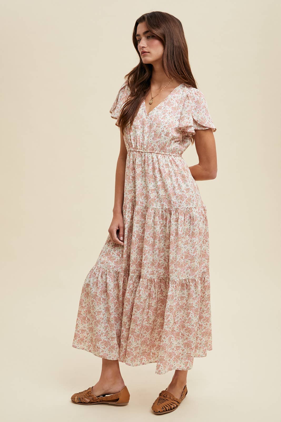 Carys Floral Tulip Sleeve Midi Dress