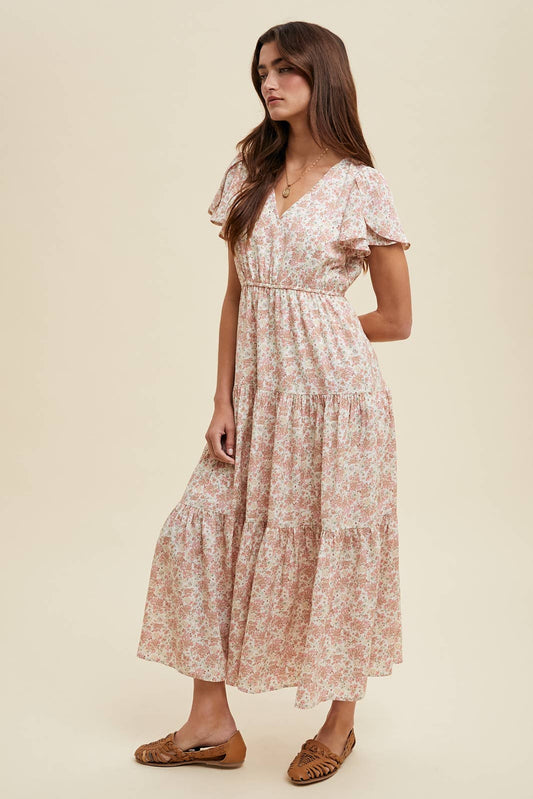 Carys Floral Tulip Sleeve Midi Dress