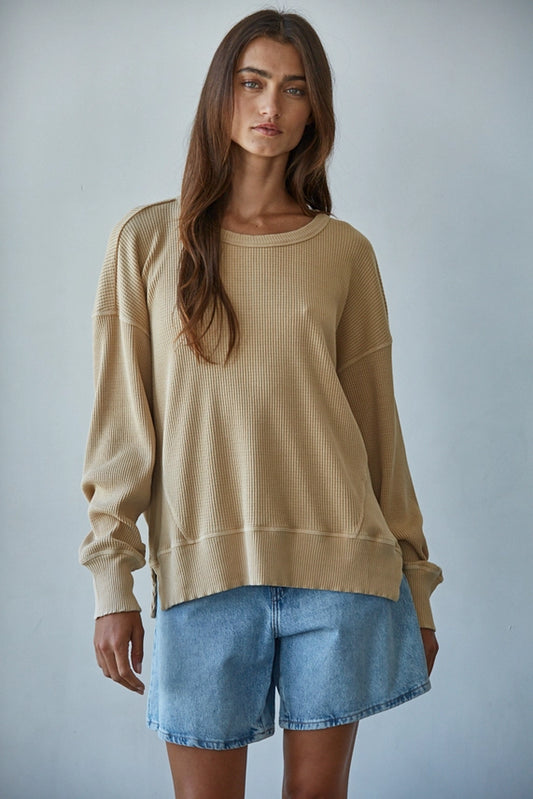 Gold Waffle Drop Shoulder Long Sleeve