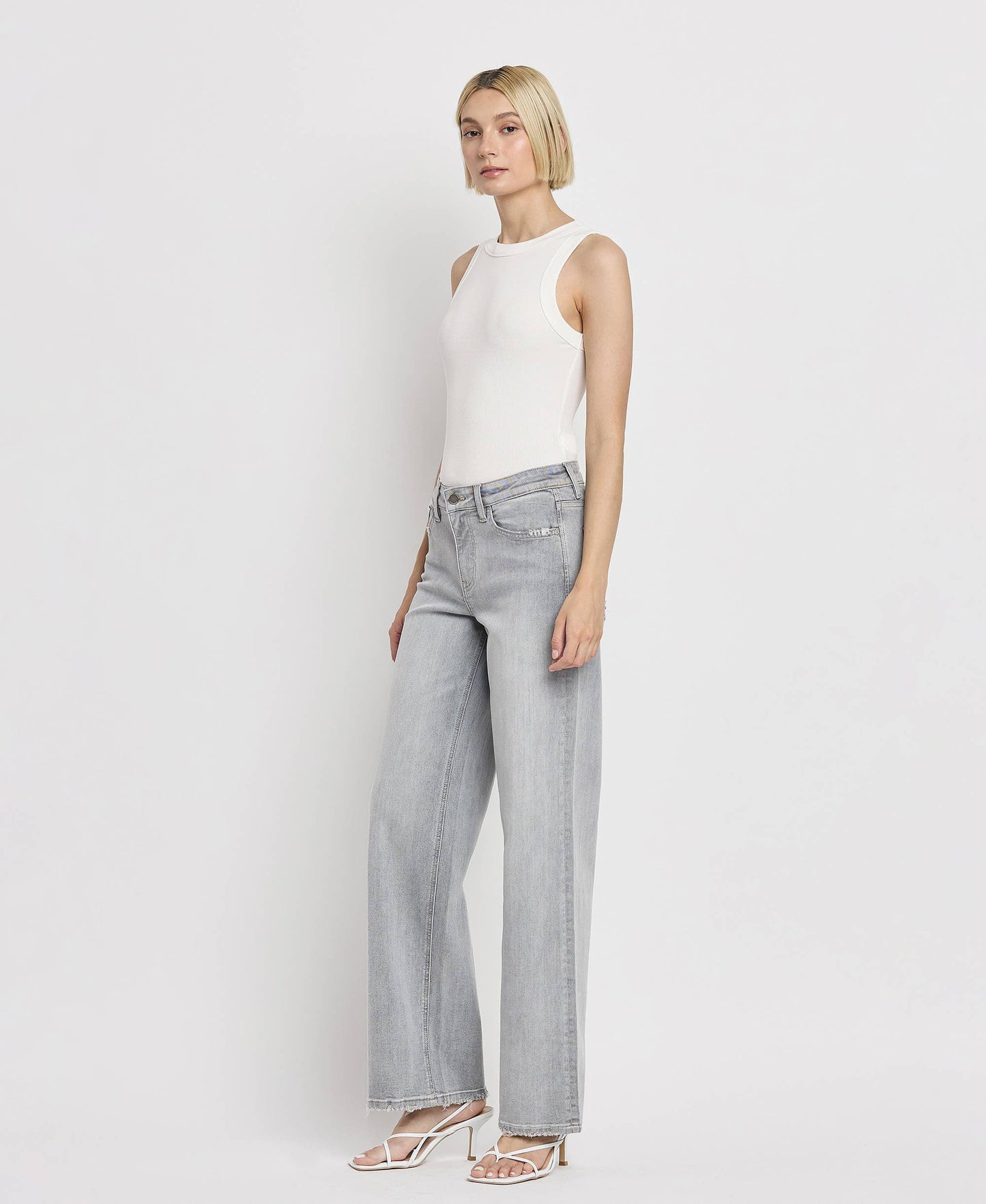 High Rise Wide Leg Light Gray Jeans