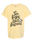 yellow youth short sleeve t shirt with black lettering that says go fight win falcons with a falcon head