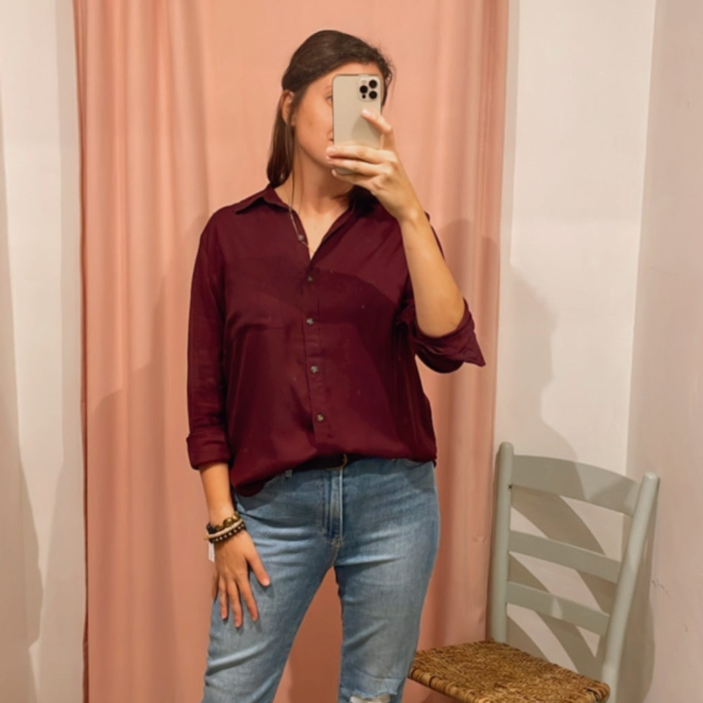 Kimmy Button Up Blouse in Deep Berry