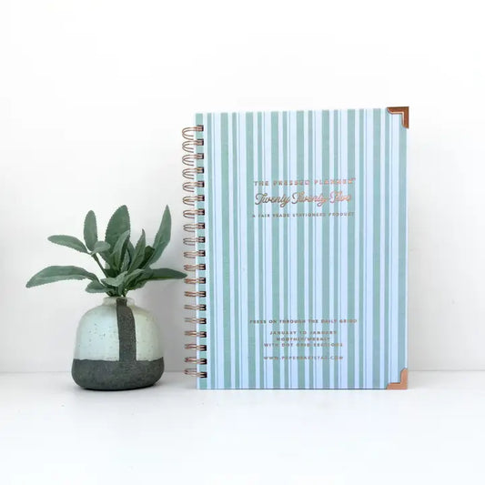 2025 Pressed Coffee Planner in Sage Green Stripe