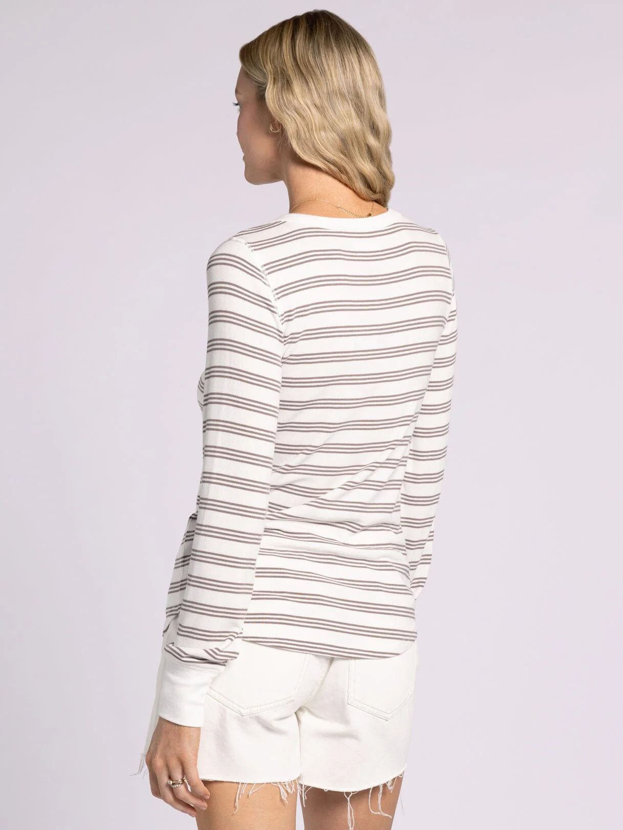 Stacy Top in White & Taupe Stripe