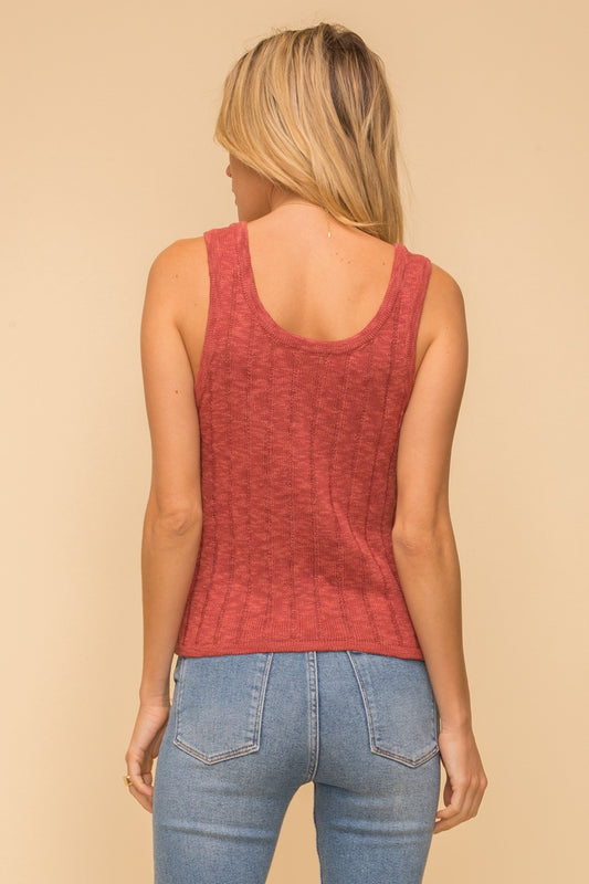 Ribbed Sleeveless Button Down Sweater Top