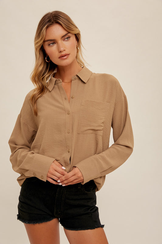 Night Out Button Down Shirt in Taupe