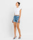 High Rise Distressed Cuff Denim Shorts