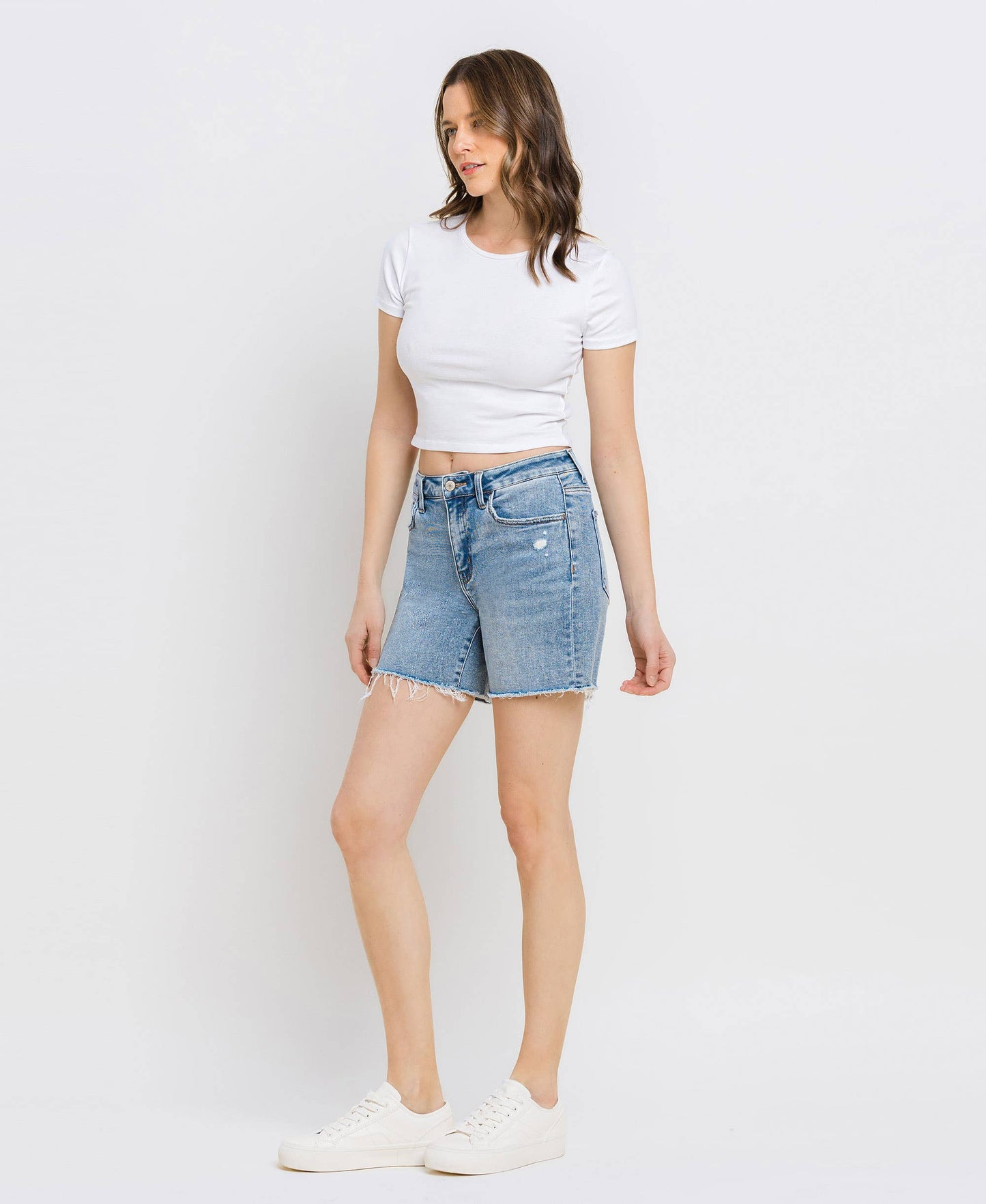 Loretta High Rise Midi Denim Shorts