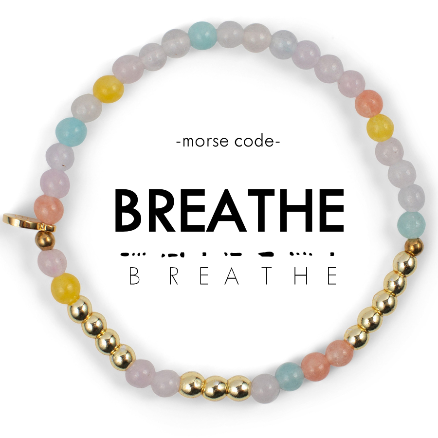 Gold Morse Code Bracelet | BREATHE: Multicolored Quartz