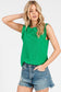 Ruffled Sleeve Ribbed Top in Green