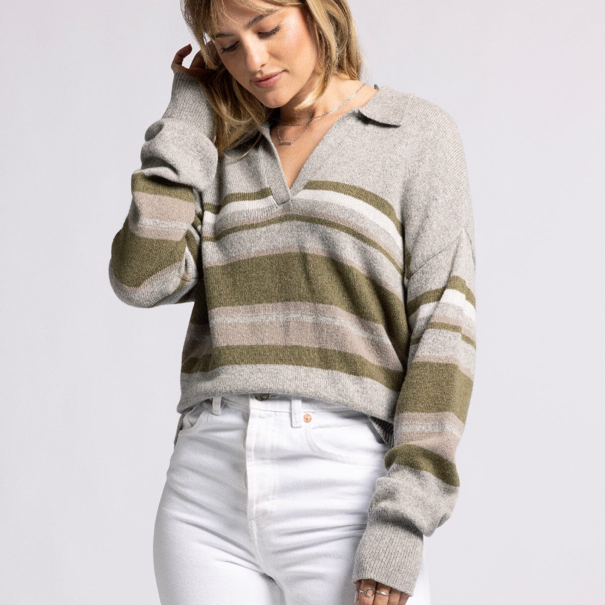 Aaliyah Sweater in Gray Moss Stripe