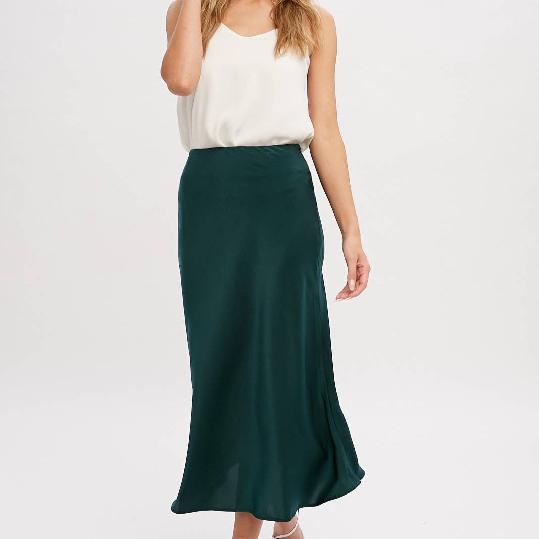 Evergreen Midi Satin Skirt