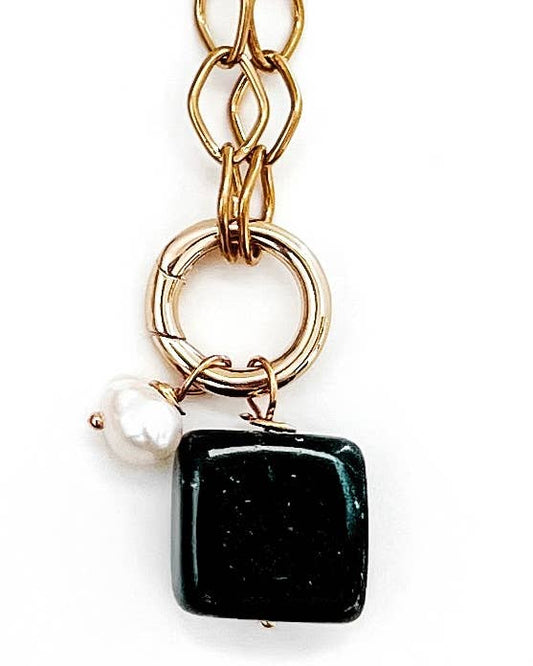 Jaylene Long Charm Necklace in Black