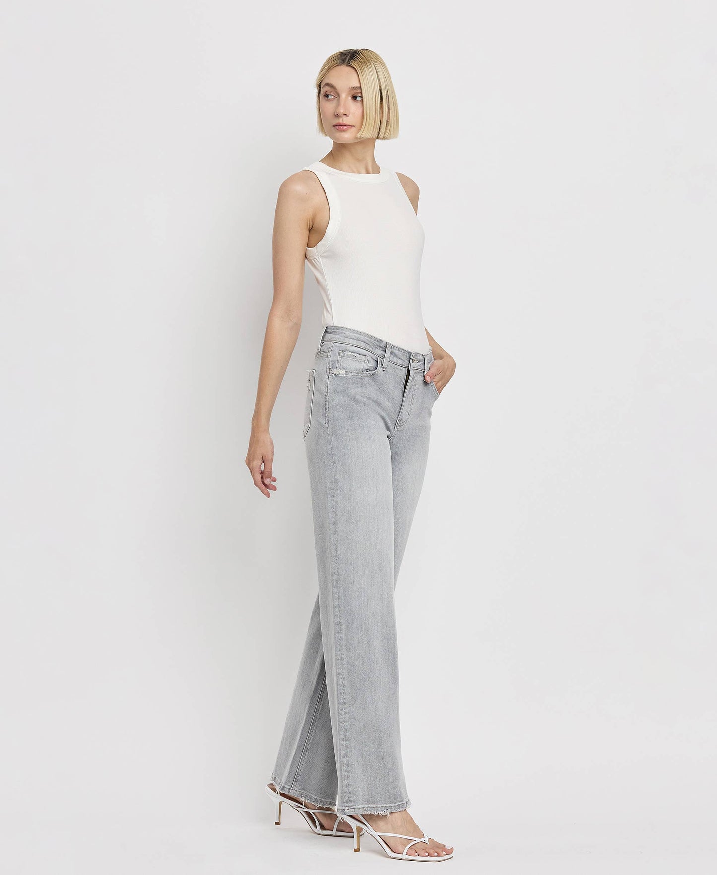 High Rise Wide Leg Light Gray Jeans