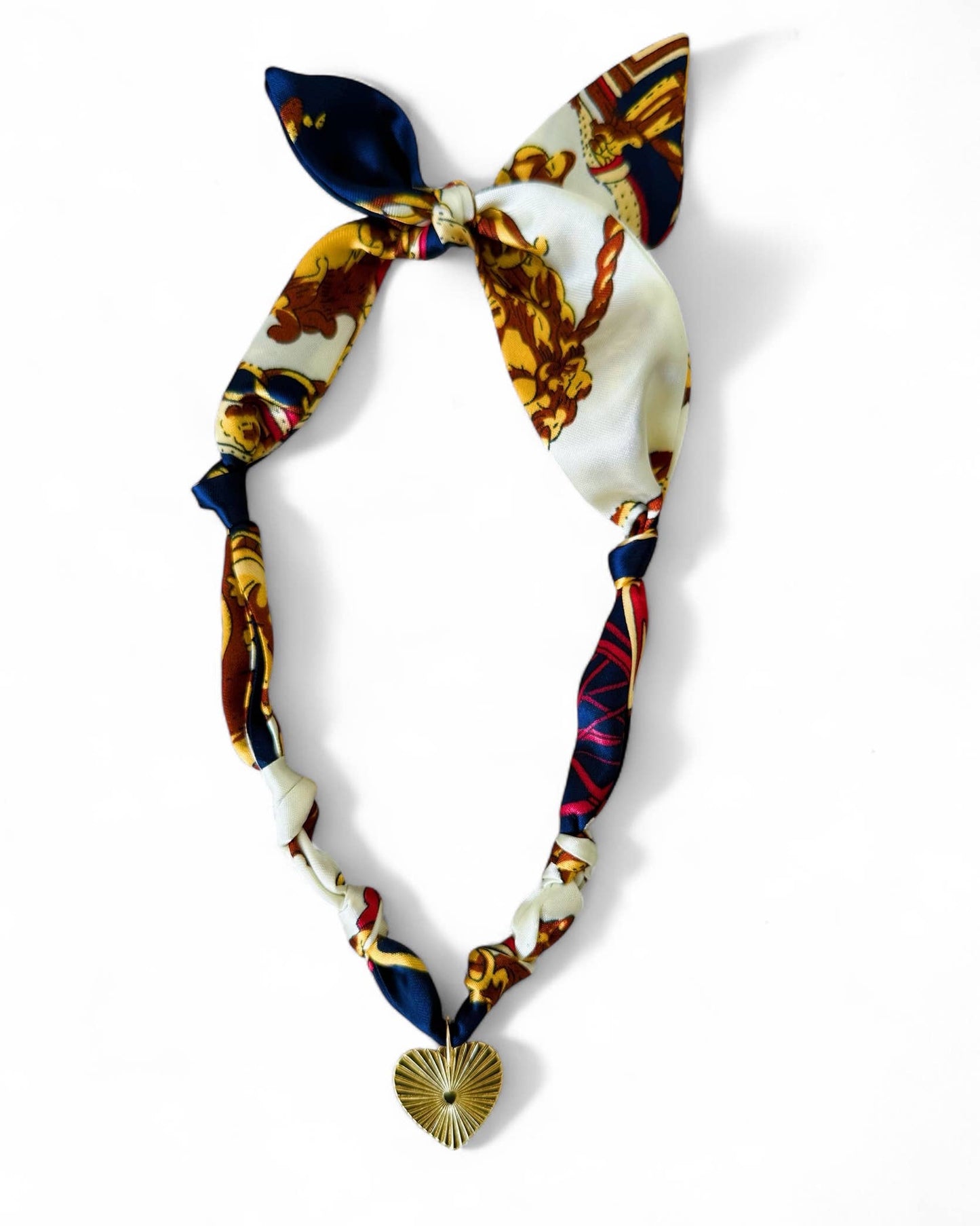 Venice Knotted Scarf Heart Charm Necklace Gold Filled