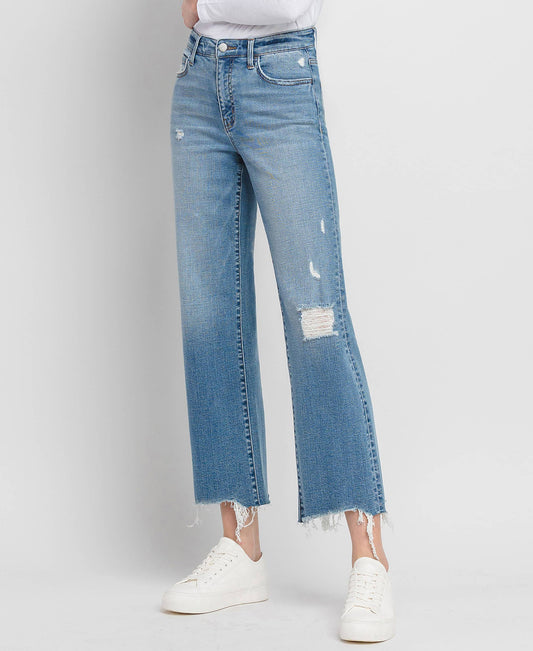 Slim-Wide Leg Jeans with Distressing