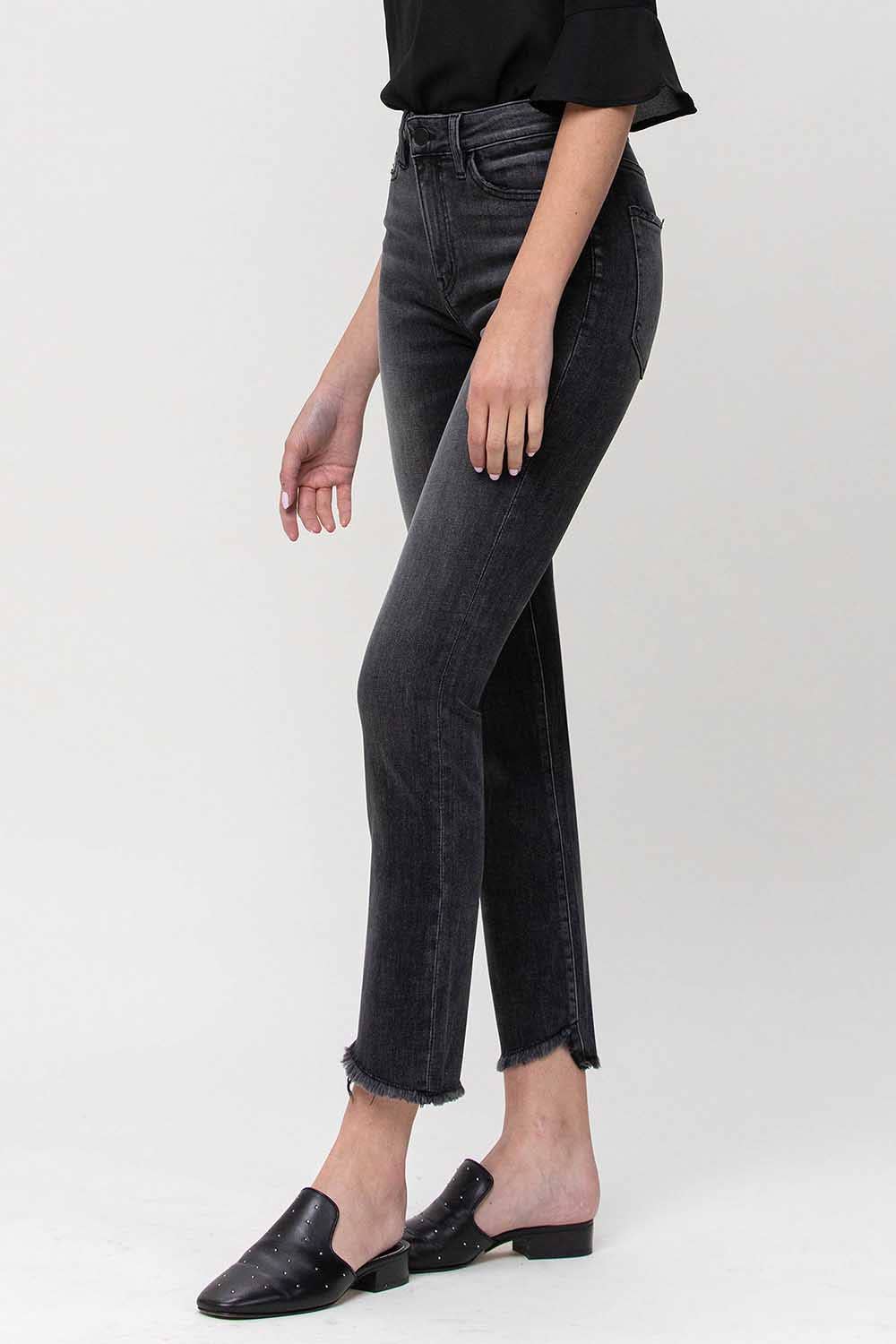 High Rise Cropped Straight Jeans in Black