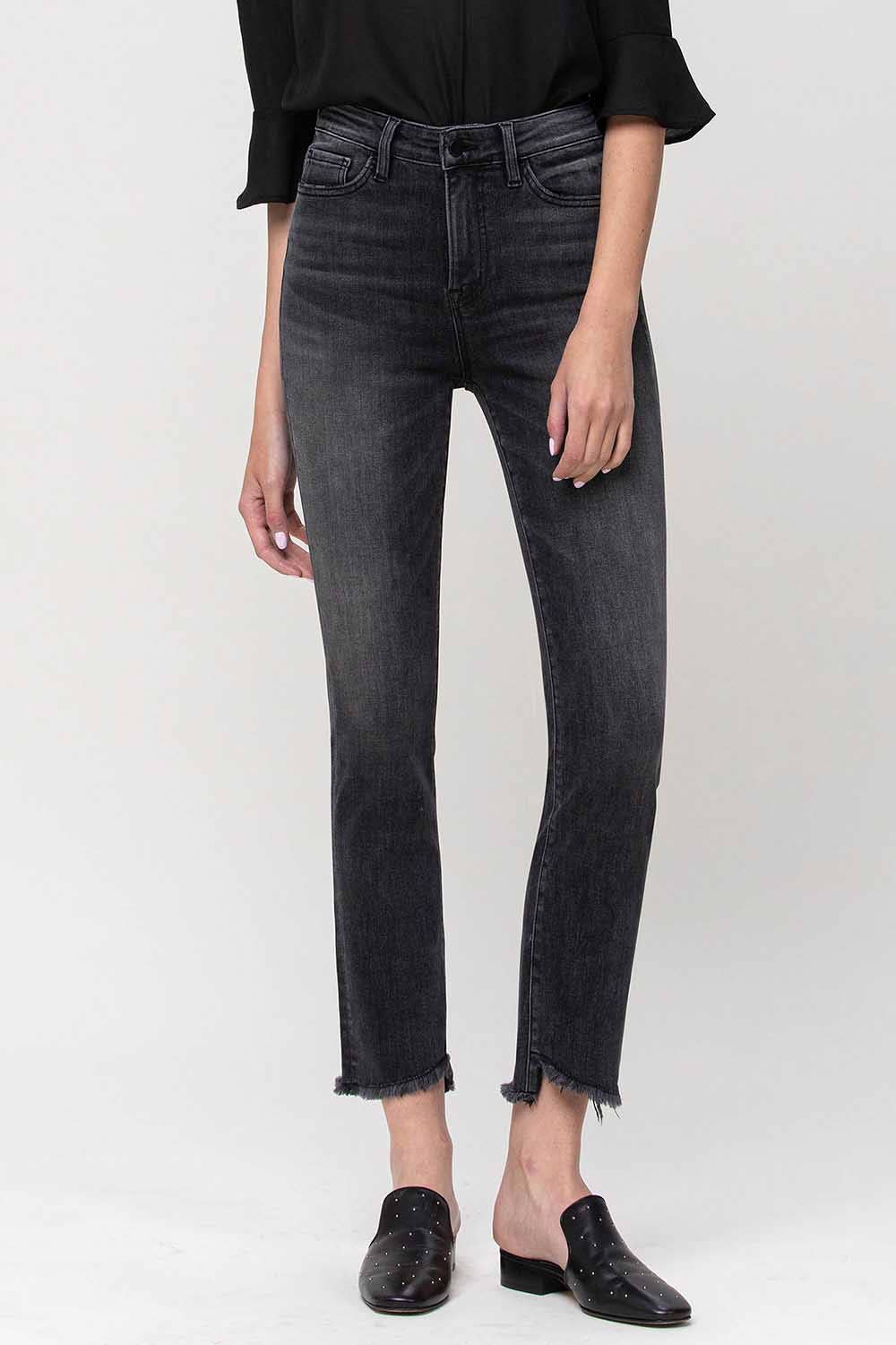 High Rise Cropped Straight Jeans in Black