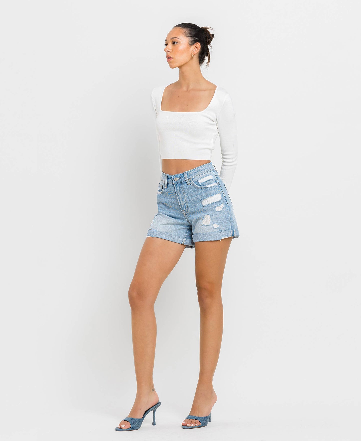 Mid Rise Boyfriend Denim Shorts