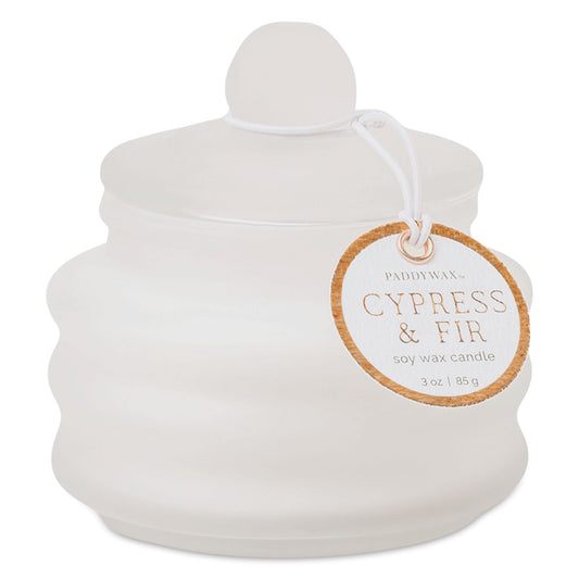 Cypress + Fir White Glass Candle with Lid