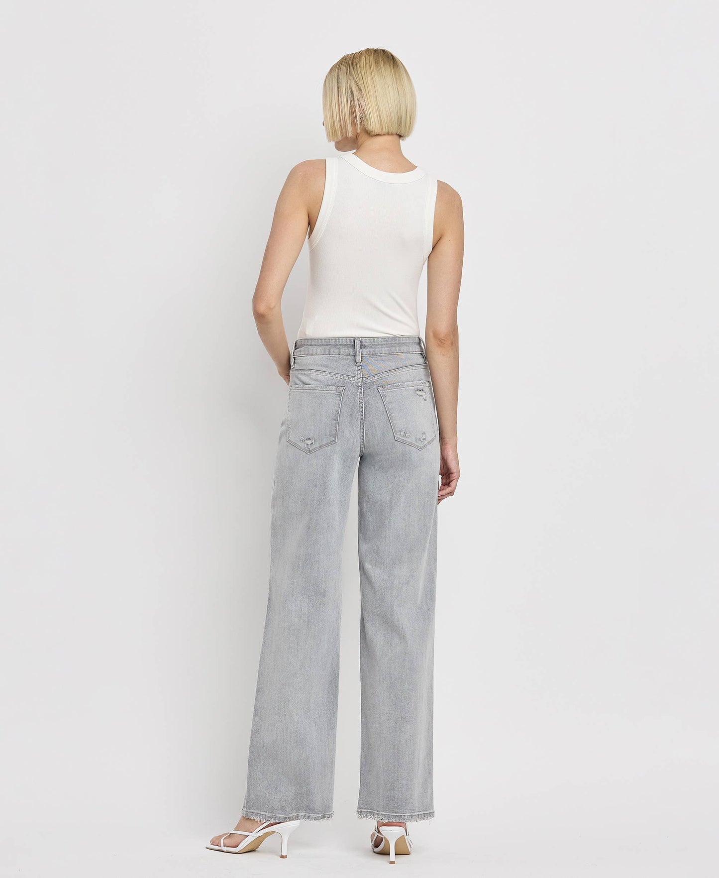 High Rise Wide Leg Light Gray Jeans