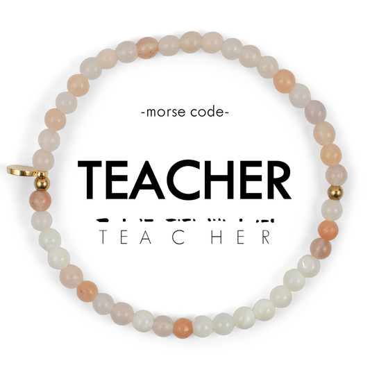 Morse Code Bracelet | TEACHER: Pink Aventurine & Mother of Pearl