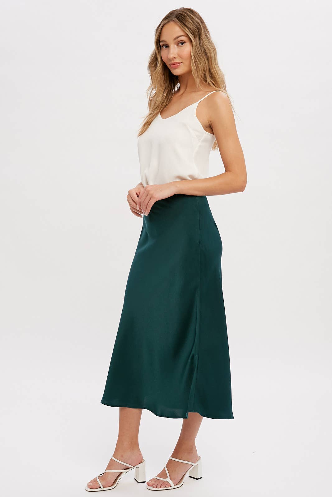 Evergreen Midi Satin Skirt