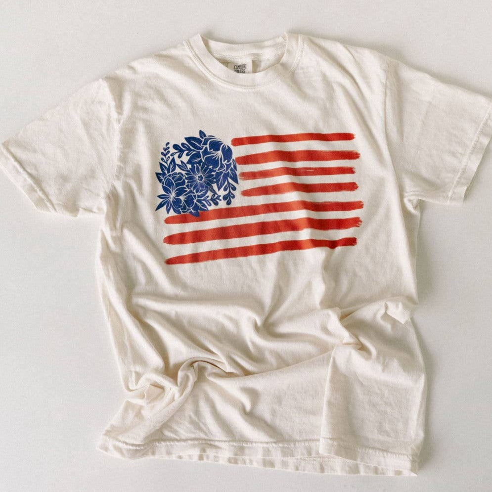Floral *American*  FLAG Graphic Tee