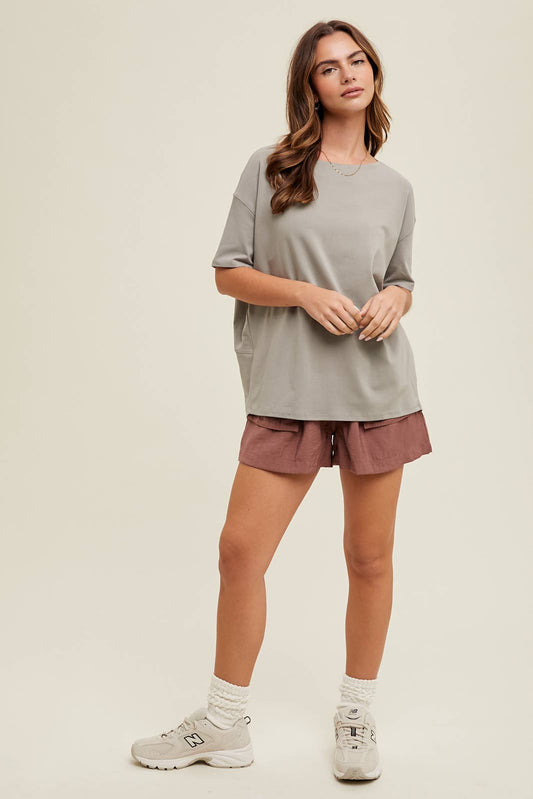 Grey Boatneck Casual Tee