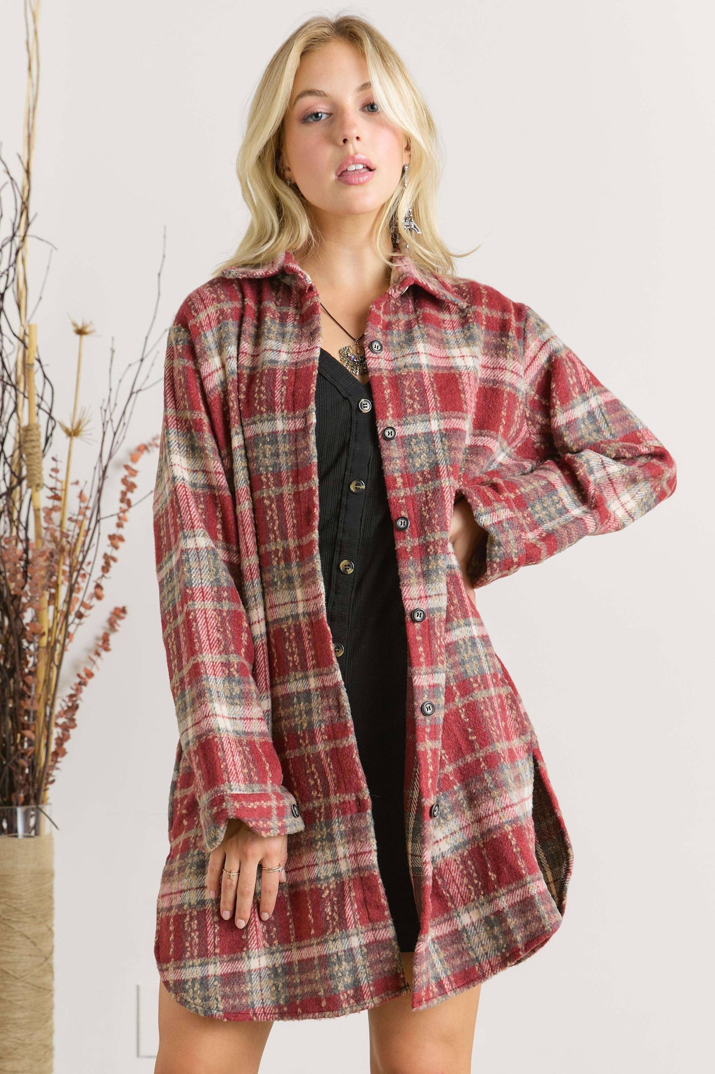 Cranberry Long Plaid Shacket